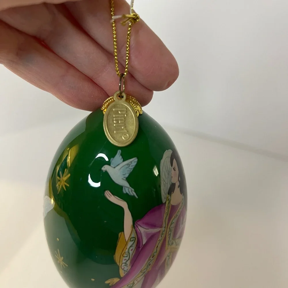 Pier 1 Li Bien Handpainted‎ Glass Teardrop Ornament Angel Dove 2014